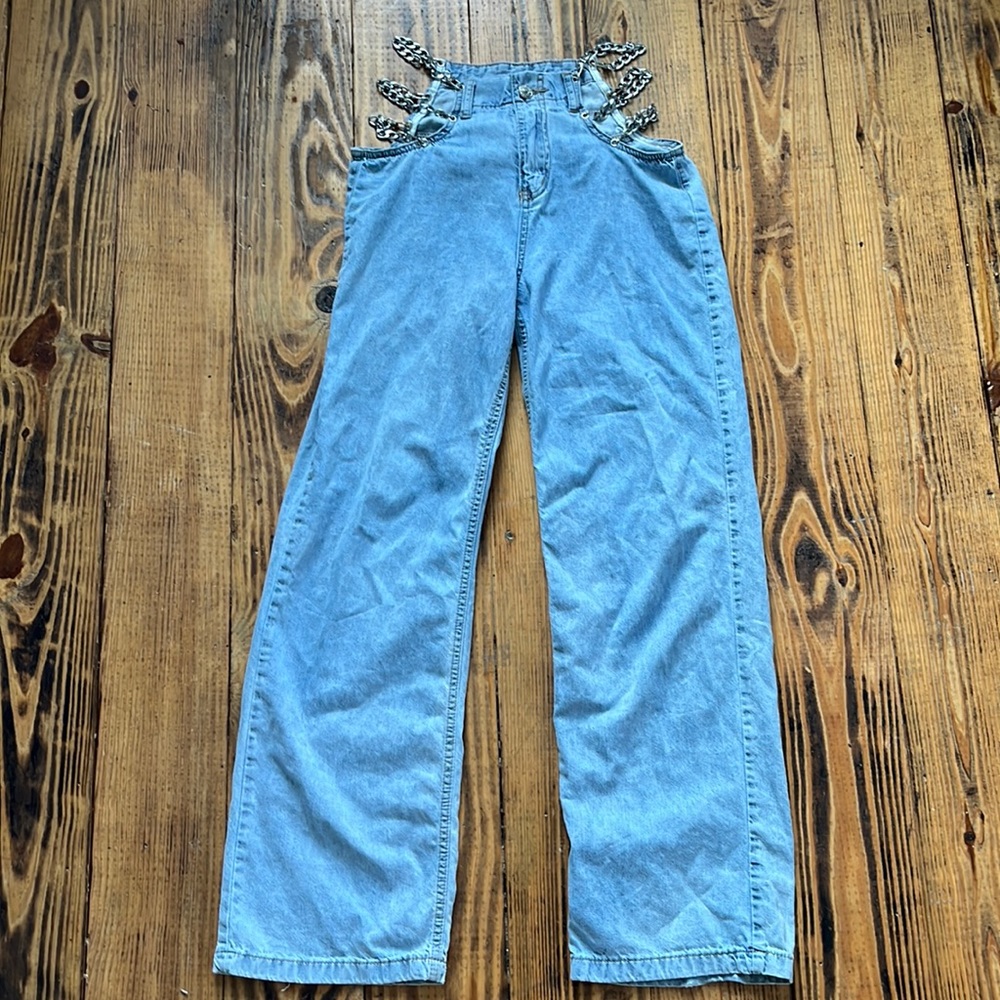 I.AM.GIA Light Blue Wide Leg Jeans with Chain Detail
